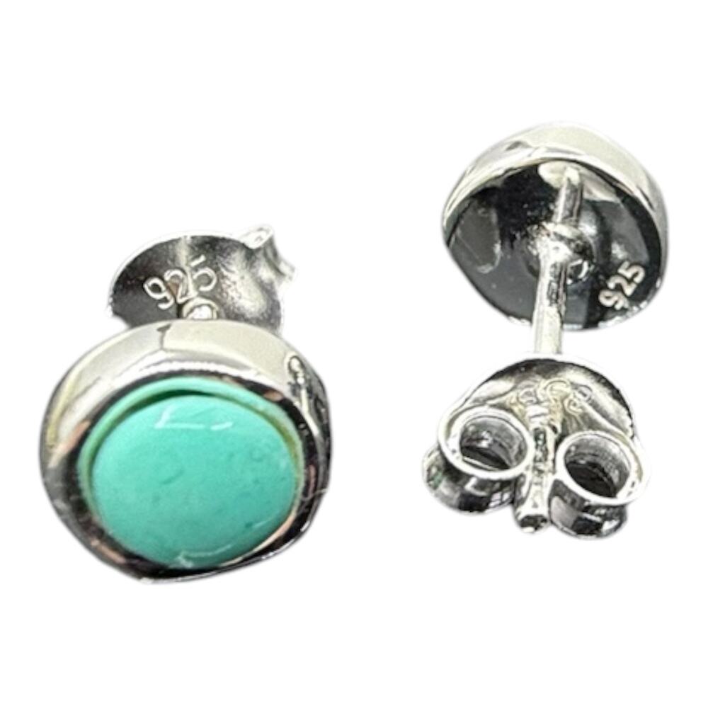 Round Blue Turquoise Post Stud Earrings 925 Sterling Silver Friction Backs - Picture 5 of 5